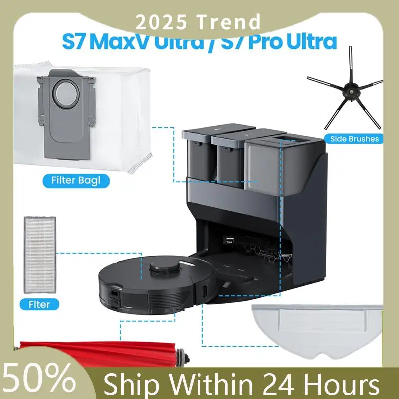Accessory Set For Roborock S7 Maxv Ultra/S7 Pro Ultra, Dust Bags, Main Roller Brushes, Side Brushes, Filters,Mop Wipes
