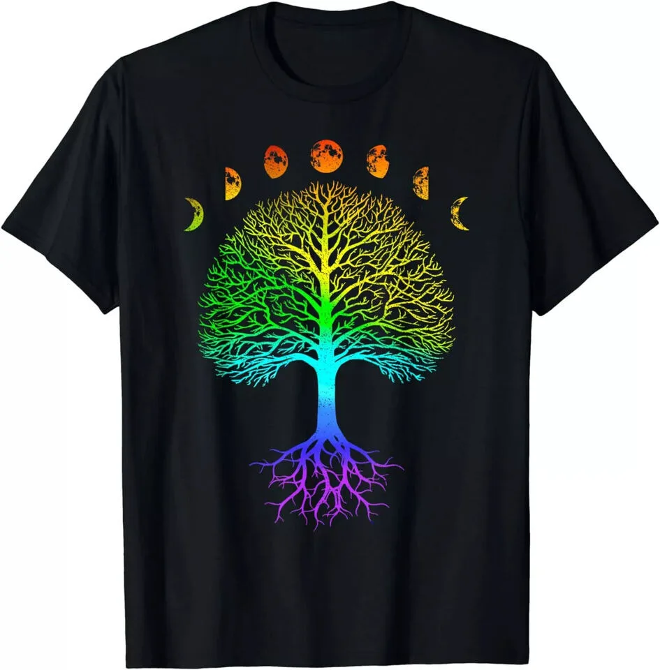 Vintage Yoga Tree Of Life Phases Of The Moon Gift T-Shirt S-5XL