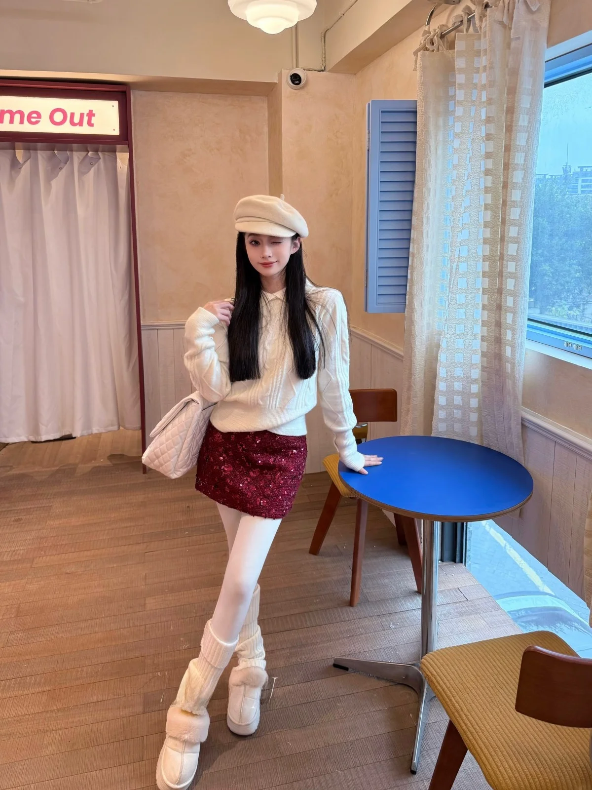 

SIMONA Stberry Ice Crystal Red Sequin ort Skirt Women's Faionable Leg-lengthening High-waisted Autumn Winter Skirts