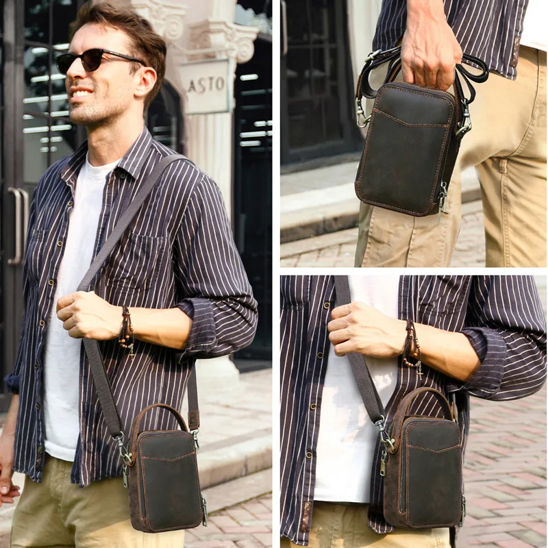 Imagem -03 - Retro Cavalo Louco Bolsa de Ombro dos Homens Couro Multifuncional Casual Bolsa Mensageiro Grande Capacidade Ipad Computador