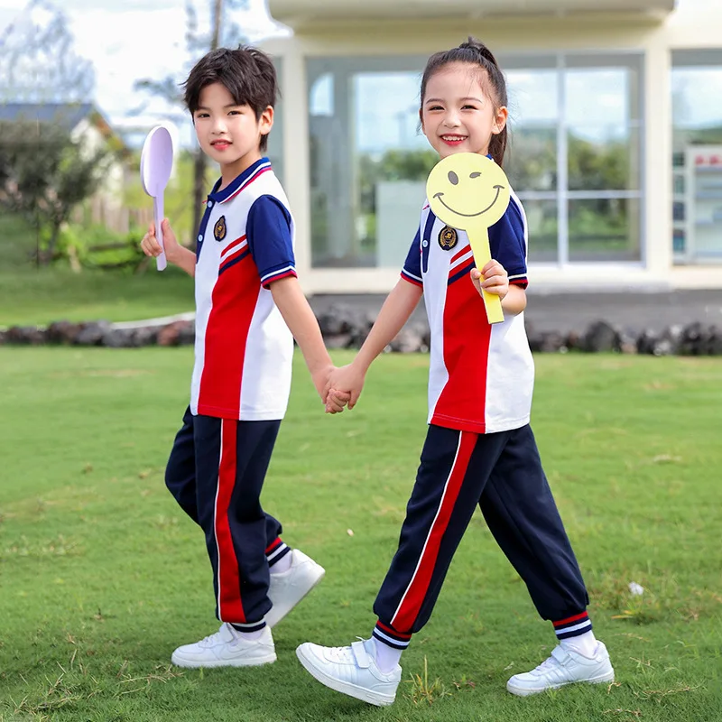 Uniformes escolares primários para homens e mulheres, conjuntos esportivos casuais, cerimônia de abertura, 2 peças, C027