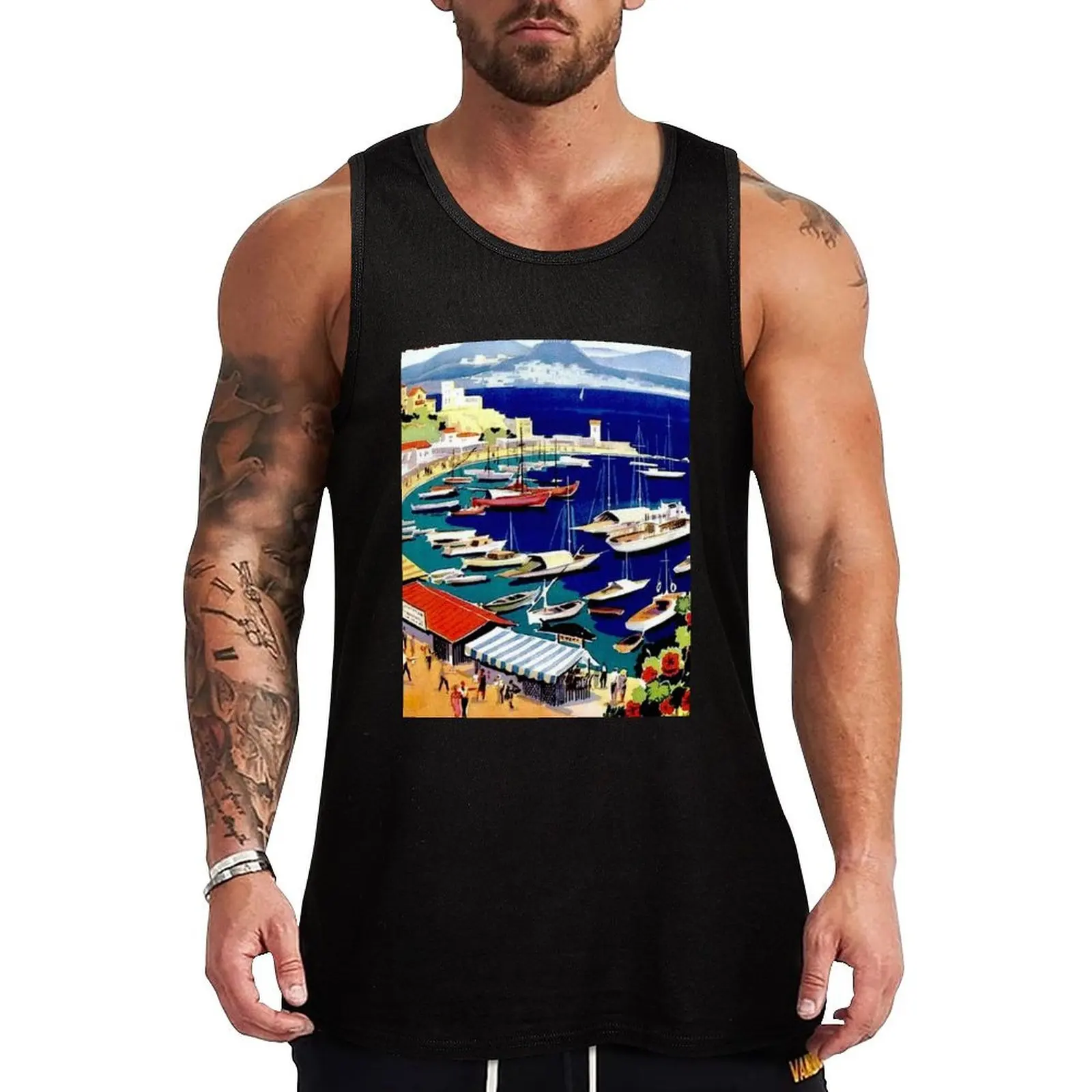 

MYKONOS : Vintage Greek Island Tourist Advertising Print Tank Top Heavy Duty Tank Top Work Outdoor Sleeveless Shirt