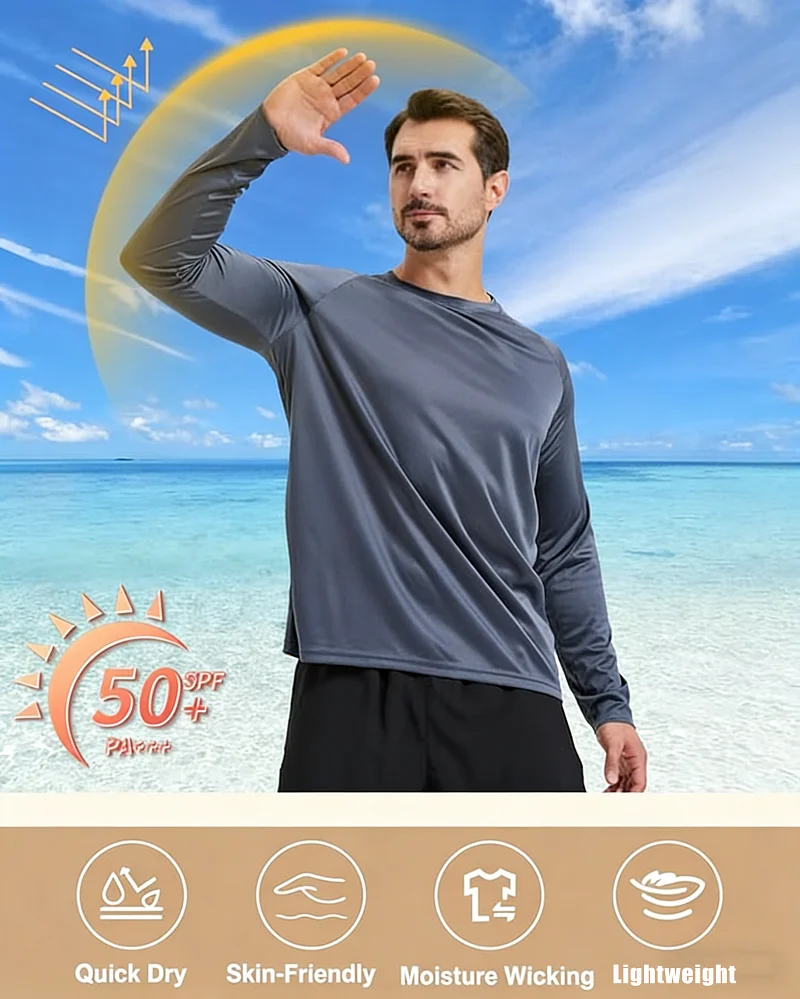 Men's UV Protection Long Sleeve Shirt SPF UPF 50+ Quick Dry Lightweight Rash Guard for Fishing Running Sports