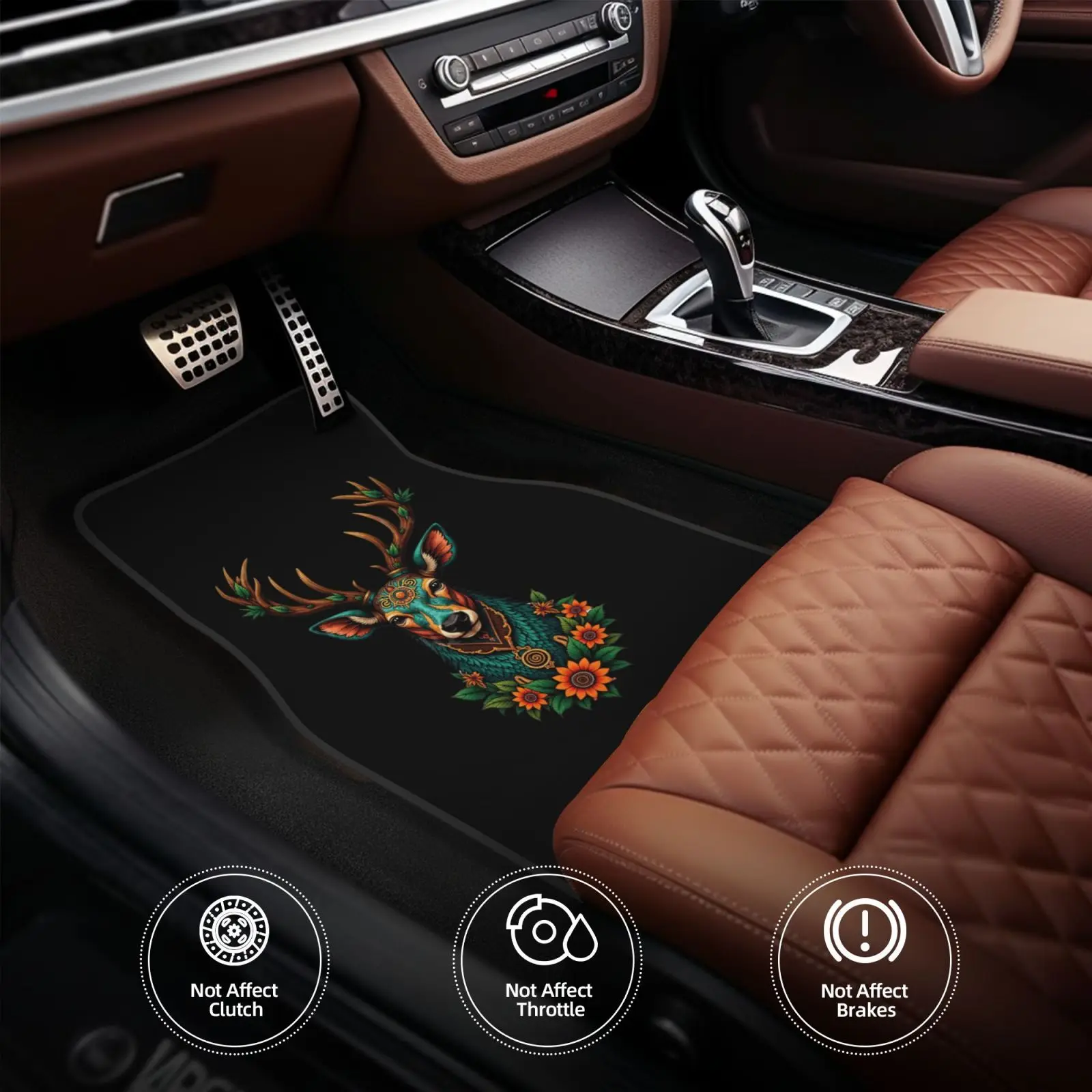 Forest and Deer Pattern Print Car Floor Mats Non-Slip Carpets Rugs Front Rear Car Foot Mats Set of 4 Pcs Auto Accessories Decor - view 6
