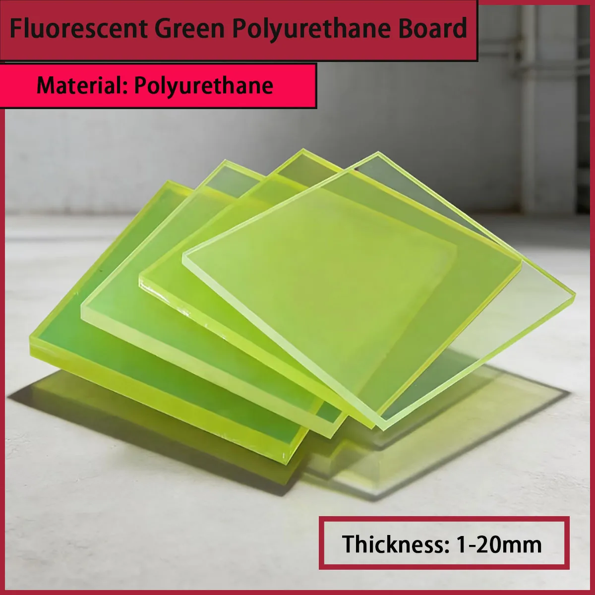 Fluorescent green polyurethane board is oil resistant, wear-resistant, and shock-absorbing, with a thickness of 1-20mm