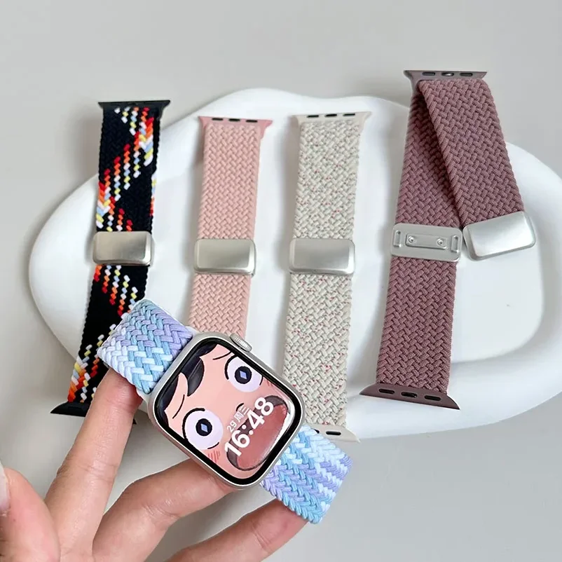 Braided Strap For Apple Watch ultra 3 49mm band 40mm 44mm 42/46mm 45mm 41mm Magnetic buckle Bracelet Series 11 10 SE 9 8 7 6 5 4