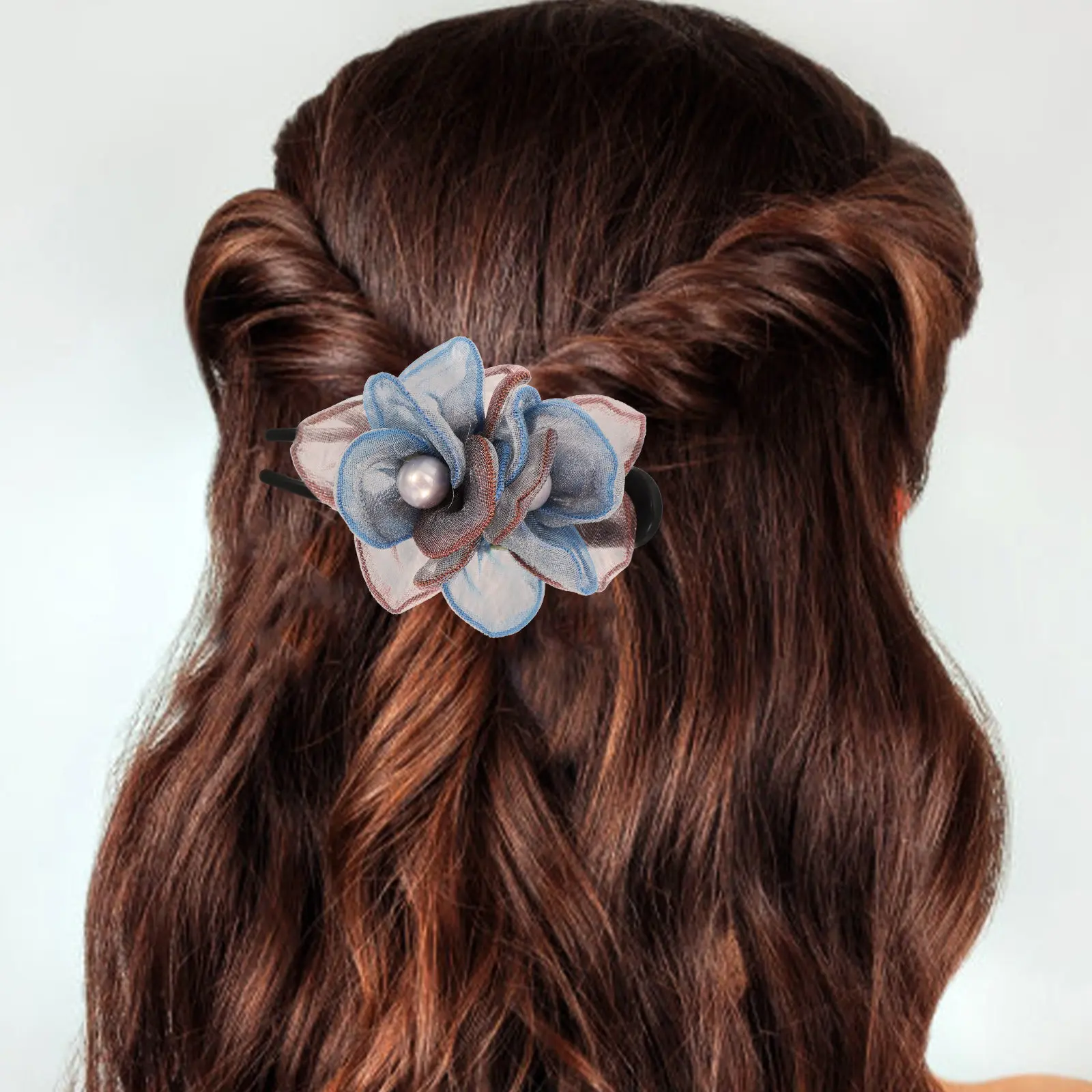 Silk Yarn Flower Duck Bill Clip for Women Non Slip Hair Clamp Elegant Stylish Ponytail Holder Daily Party Work Makeup Bath