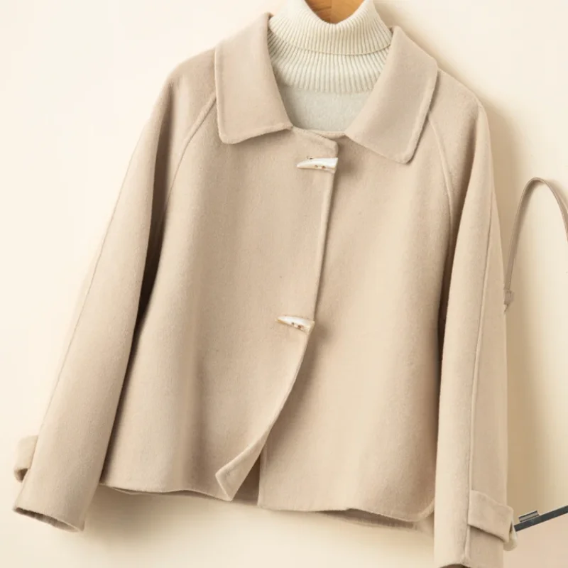 100% Merino Pure Wool Handmade Double-Sided Cloth Chic Coat Women\'s Short Button 850g Heavy Coat High Street Elegant Top