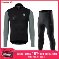 Santic Men's Cycling Jersey Sets Winter Fleece 4D Padded Pants Long Sleeve Outfits Warmer MTB Bike Sports Bicycle Clothing Suits