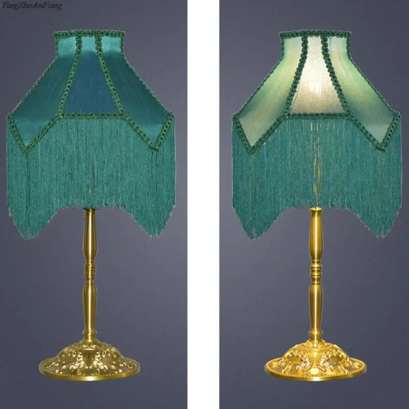 Victorian Style Retro Pink Green Velvet Lampshade Luxury Beads Tassel Lamp Shade For Table Floor Lamps Home Boutique Art Decor