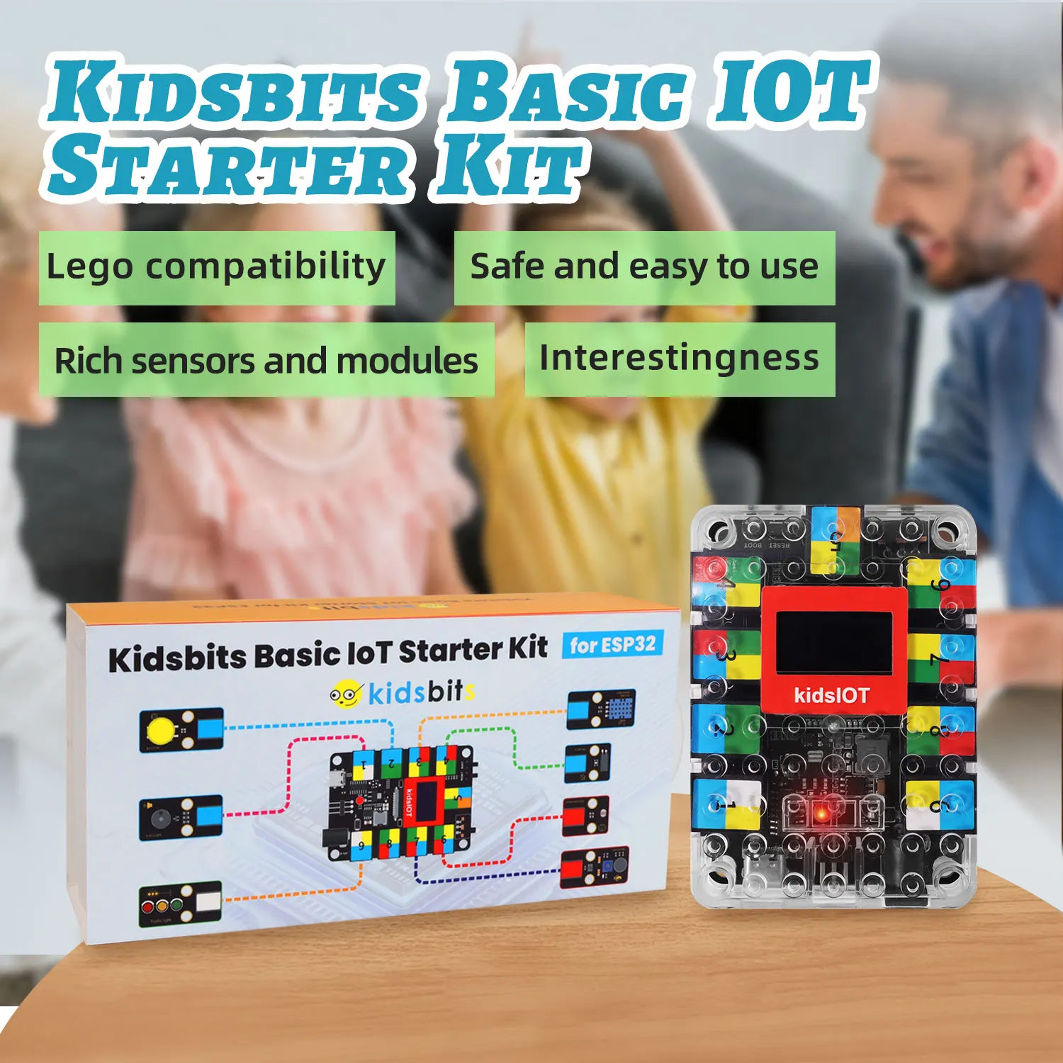 Kidsbits Basic IOT Starter Kit For Arduino ESP32 Compatible Lego Support Graphical Programming Language Sensor Learning Kit