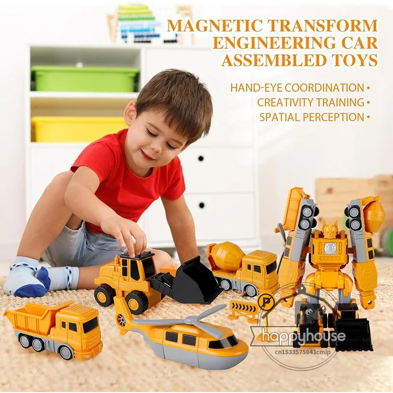 Voiture d'ingénierie à transformation magnétique, jouets assemblés pour tout-petits, blocs magnétiques pour enfants, activités, jouet de transformation de voiture Robot