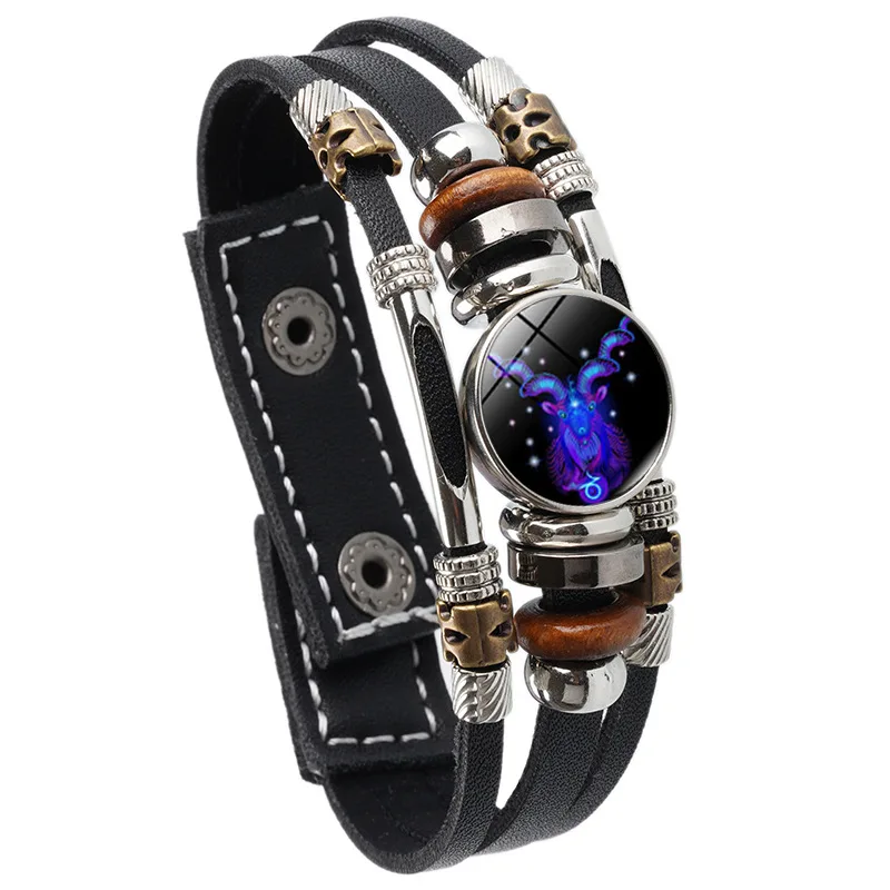 Zodiac Sign Bracelet Constellation Jewelry Taurus Pisces Aries Gemini Leo Libra Multilayer Leather Bracelets For Women Men Gifts