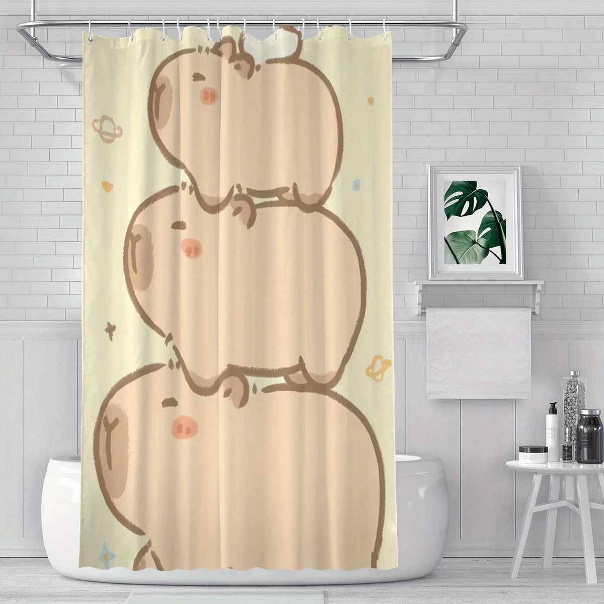Capybara Shower Curtain Holiday Themed Bathroom Decor Cute Animal Print Seasonal Festive Home Decoration