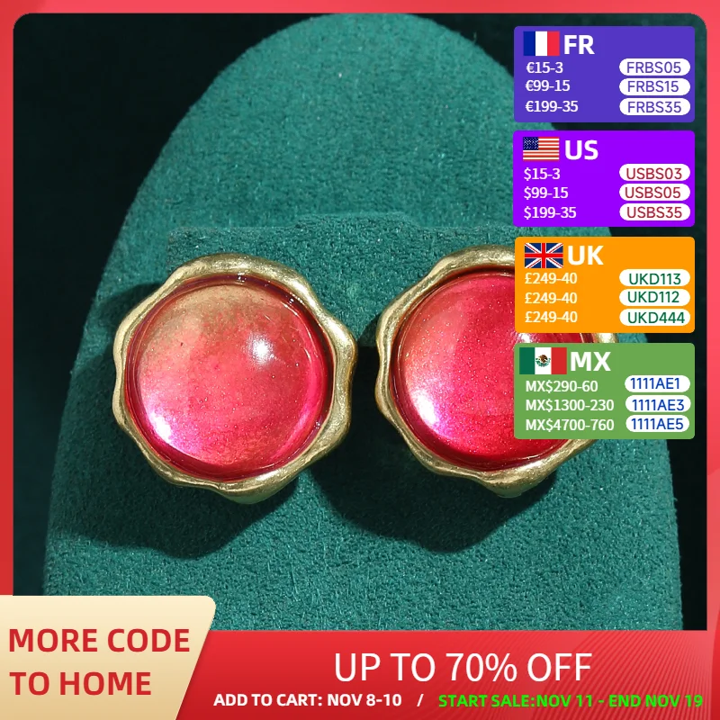 خمر الخوخ الوردي التدرج الزجاج أقراط مستديرة العتيقة الذهب اللون الحلوى اكسسوارات للنساء حفل زفاف 2025 جديد #1