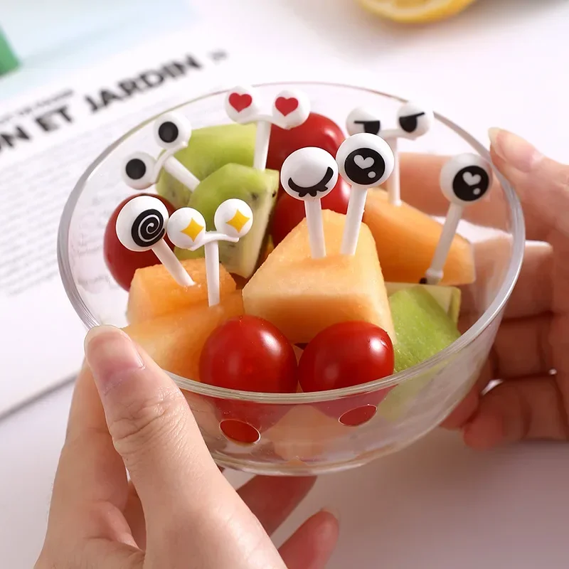 10Pcs/Set Mini Skewers Cute Cartoon Eyes Kawaii Lunch Bento Box Food Fruit Picks Fork Sticks Buffet Sandwich Toppers Decor fork
