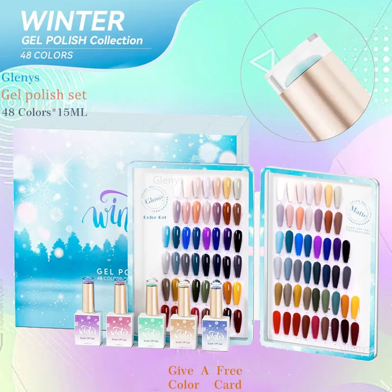 Glenys 48 pieces * 15ml nail polish gel net red popular immersion gel pine green white color matching card varnish set