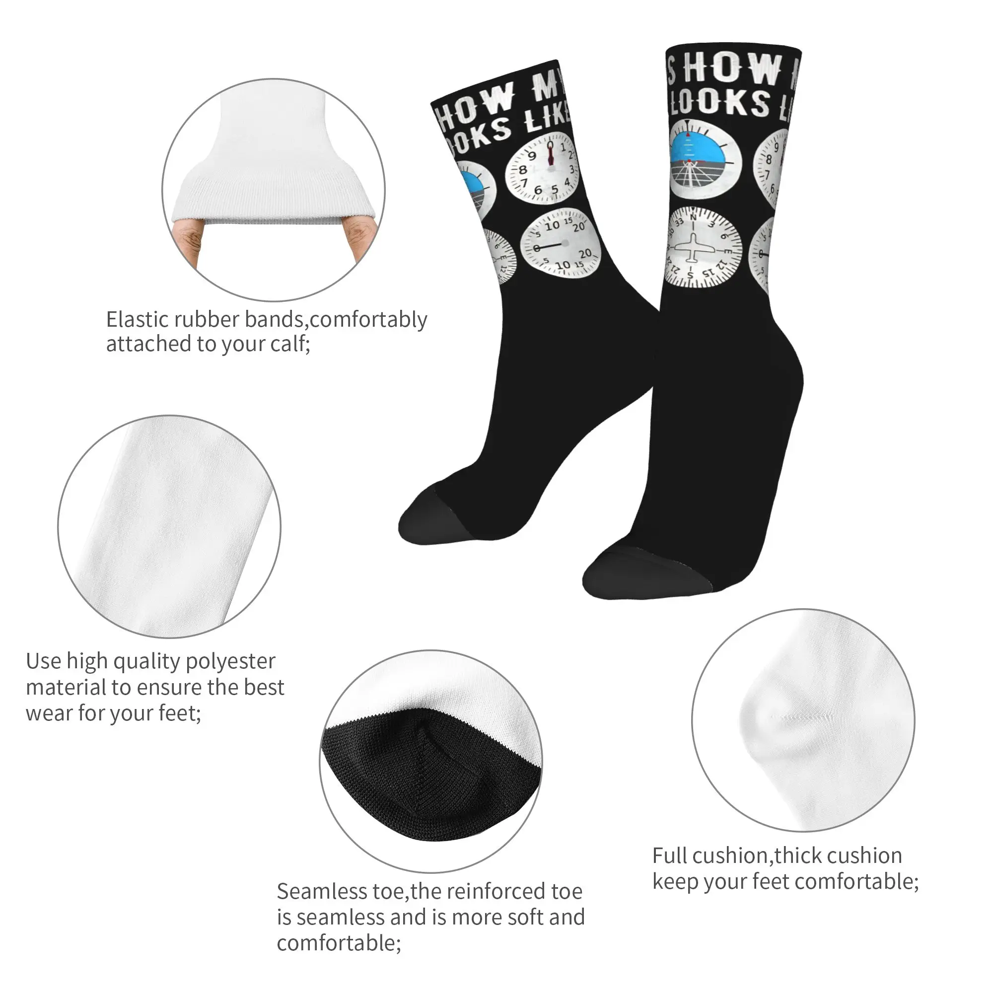 Happy Funny Male Men Socks Novelty Light Aircraft Dashboard Sock Polyester  High Quality Women's Socks Spring Summer Autumn