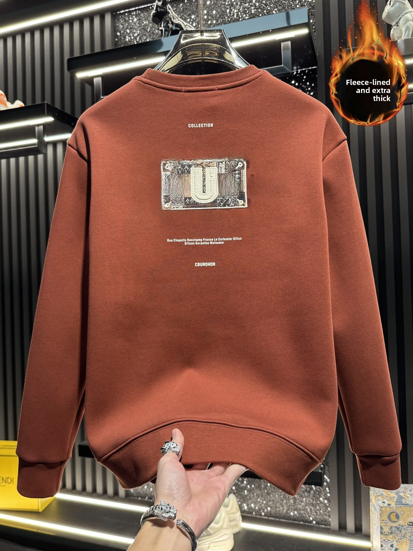 

Мужской свитшот с вышивкой, на флисовой подкладке, утепленный, с круглым вырезом, повседневный, с длинным рукавом, базовый, удобный, из хлопка.