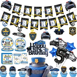 Suministros para fiestas de policía, decoraciones, pancarta, adorno para tarta, oficial de policía y tema de coche, juego de globos para 5 ° cumpleaños, suministros para fiestas infantiles