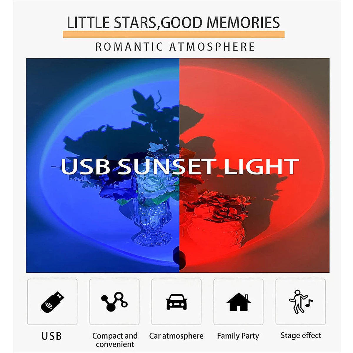 แสงพระอาทิตย์ตกพร้อมรีโมทคอนโทรล Rgb Led Usb Powered Projector พื้นหลังภาพสวยงามรุ้งอารมณ์ข้างเตียงข้างเตียง