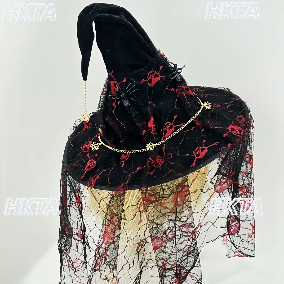 ダークゴシック帽子ハロウィンダークスカルウィザード帽子コスプレメッシュ装飾キャップパーティー魔女黒キャップ女性