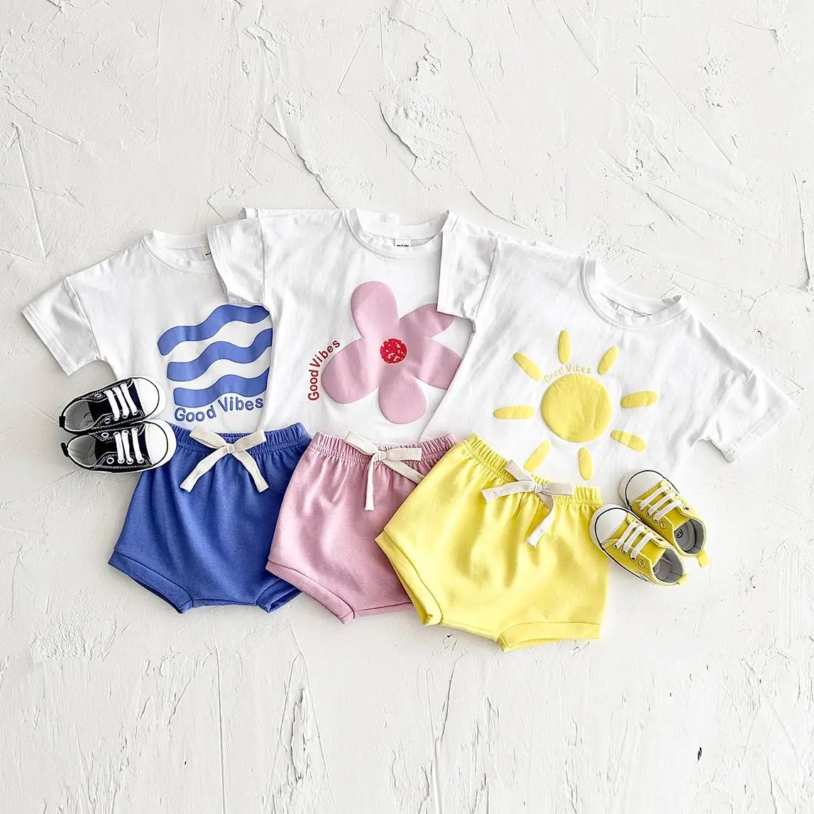 INS Summer Girl Baby Clothes Set Newborn Cotton Sun Flower Print Short Sleeved T-shirt+Beach Shorts Toddler Boy Outfit Suit 0-3Y