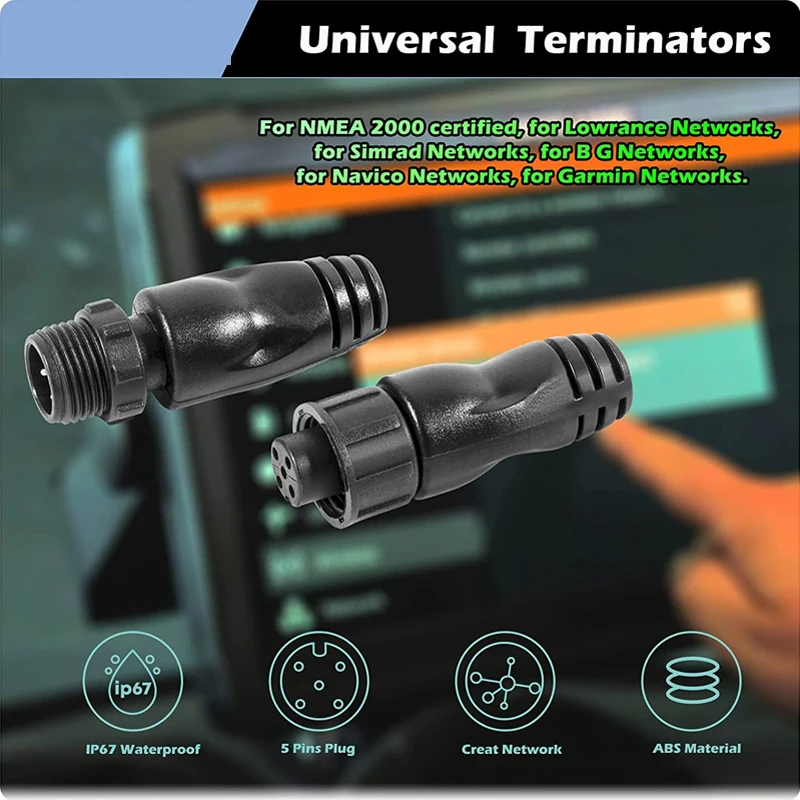 

Male/Female Terminators for NMEA 2000 (N2k) Network Compatible with Lowrance Simrad B&G Navico Garmin Networks, M12 5 Pin IP67