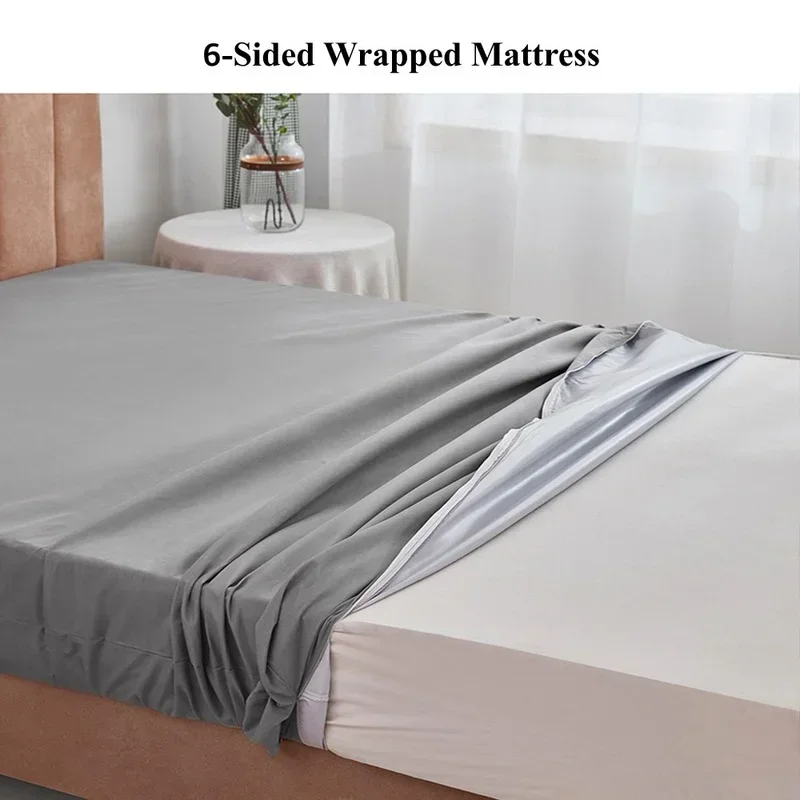 Waterproof Mattress Cover with Zipper 6-Sides All-inclusive Anti-mite Mattress Protector Fitted Sheet Bed Cover Queen King Size