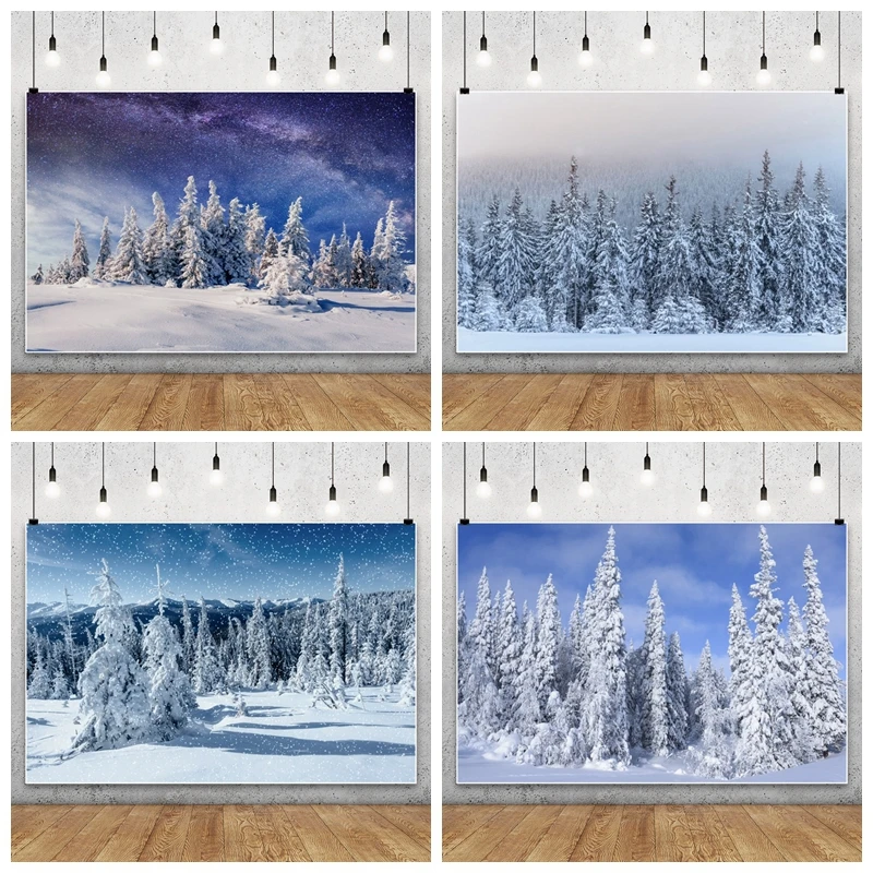 

White Winter Forest Scene Backdrop Photography Landscape Christmas Party Decor Background Photo Photographic Studio Shoot Props