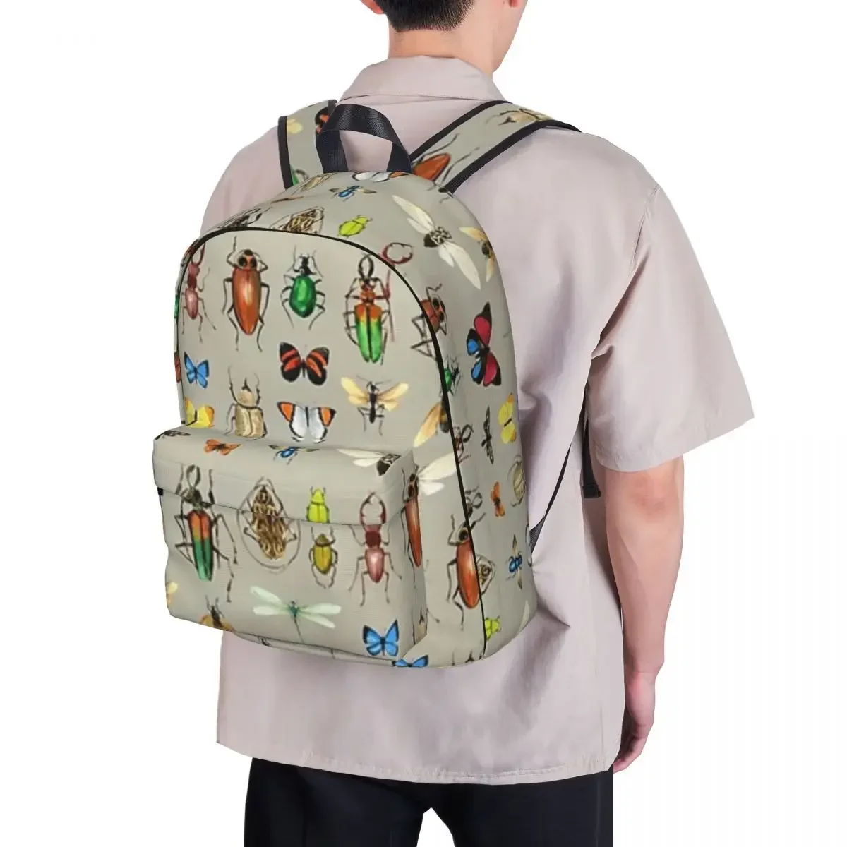 The Usual Suspects - Insects On Grey Backpacks Boys Girls Bookbag Waterproof Students School Bags Portability Travel Rucksack