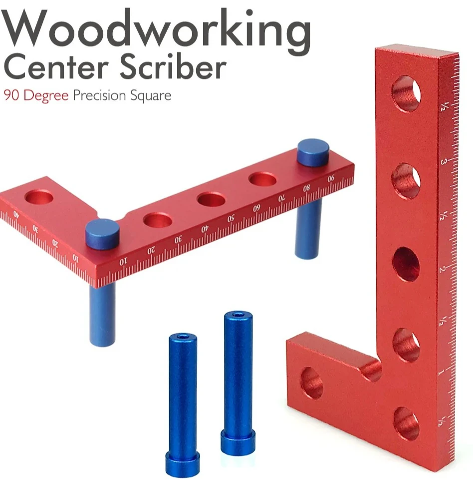 Center Finding Scriber Gauge, 90 Degree Precision Marking Tool for Woodworking, Aluminum Alloy Pocket Square with Edge Marker