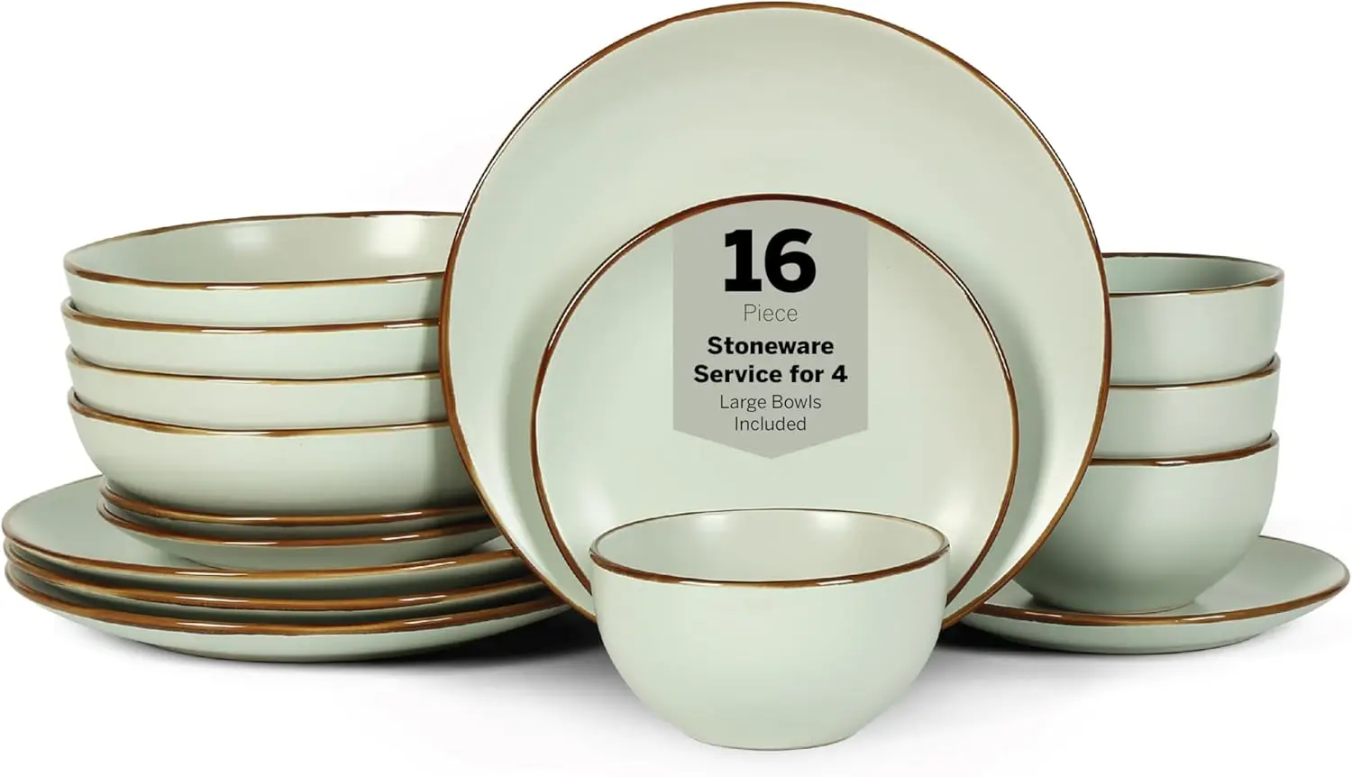 

Stoneware, Service for 4, Light Green, Plates and Bowls Sets, Dinnerware Set with 4 Dinner - & 4 Salad Plates, 4 Pasta - & 4 Rou
