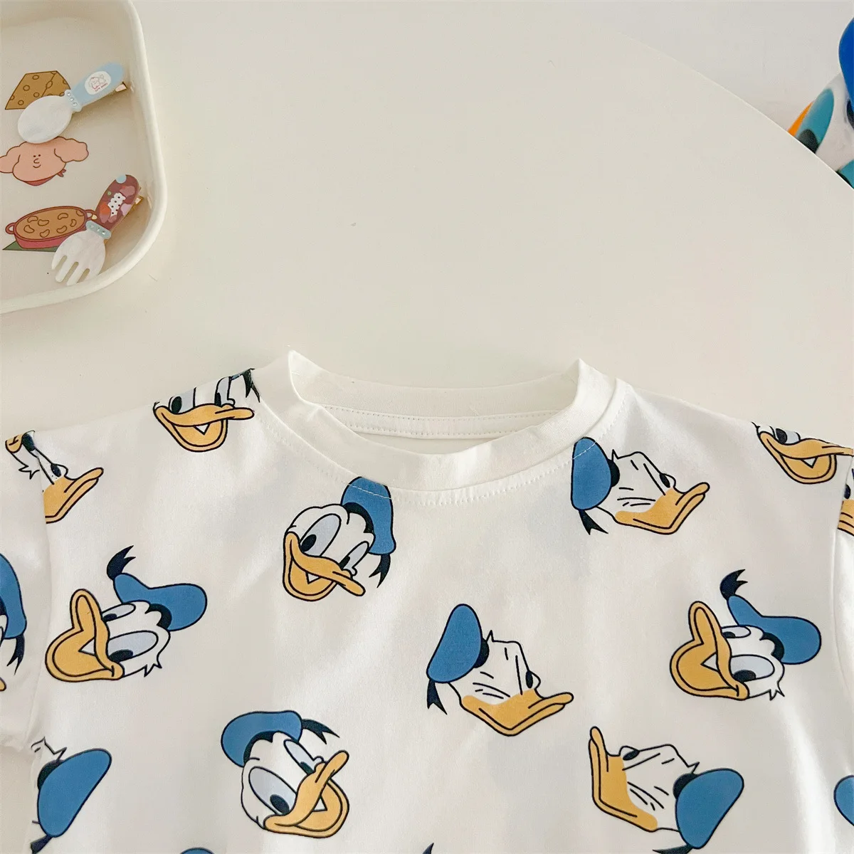 Disney Authentic Cartoon Donald Duck Short Sleeve Triangle Wrap Fart Clothes A Cotton Soft Outing Clothing Suit Baby Clothes