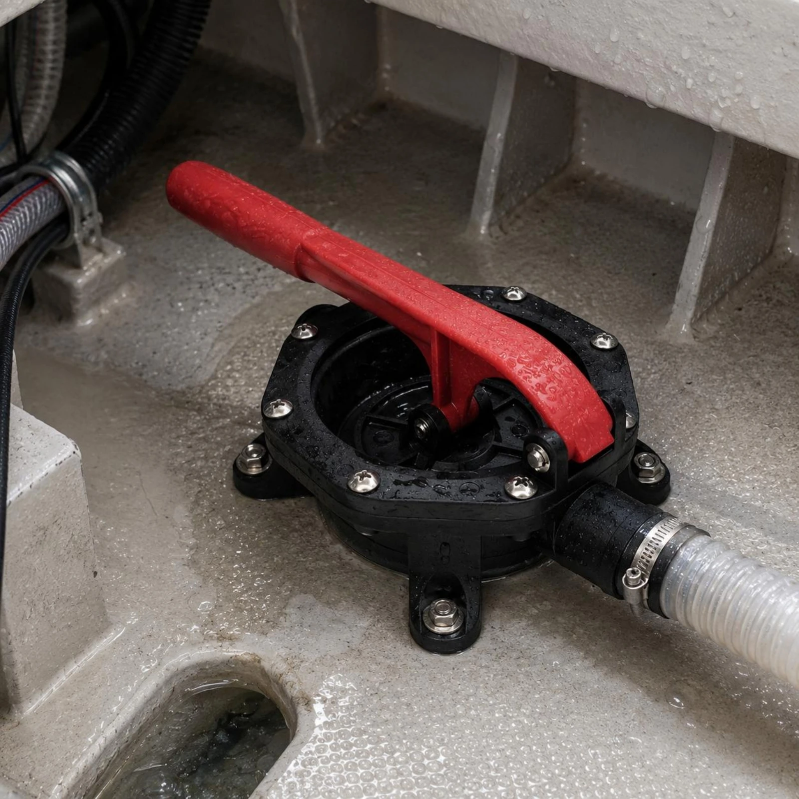 Hand Diaphragm Pump Screw-Fastened Cover Water Transfer Pump Black Manual for Marine Use, Boats