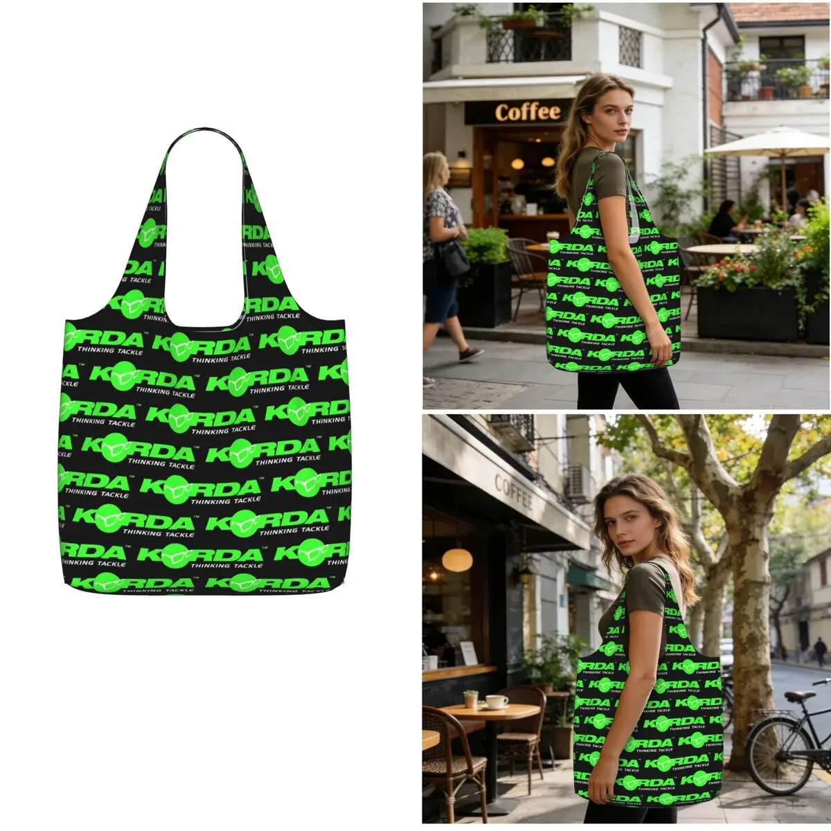 Korda Fishing Logo Shopping Tote Bag Canvas Large Capacity Shoulder Bags Shopper Grocery Handbag for Women
