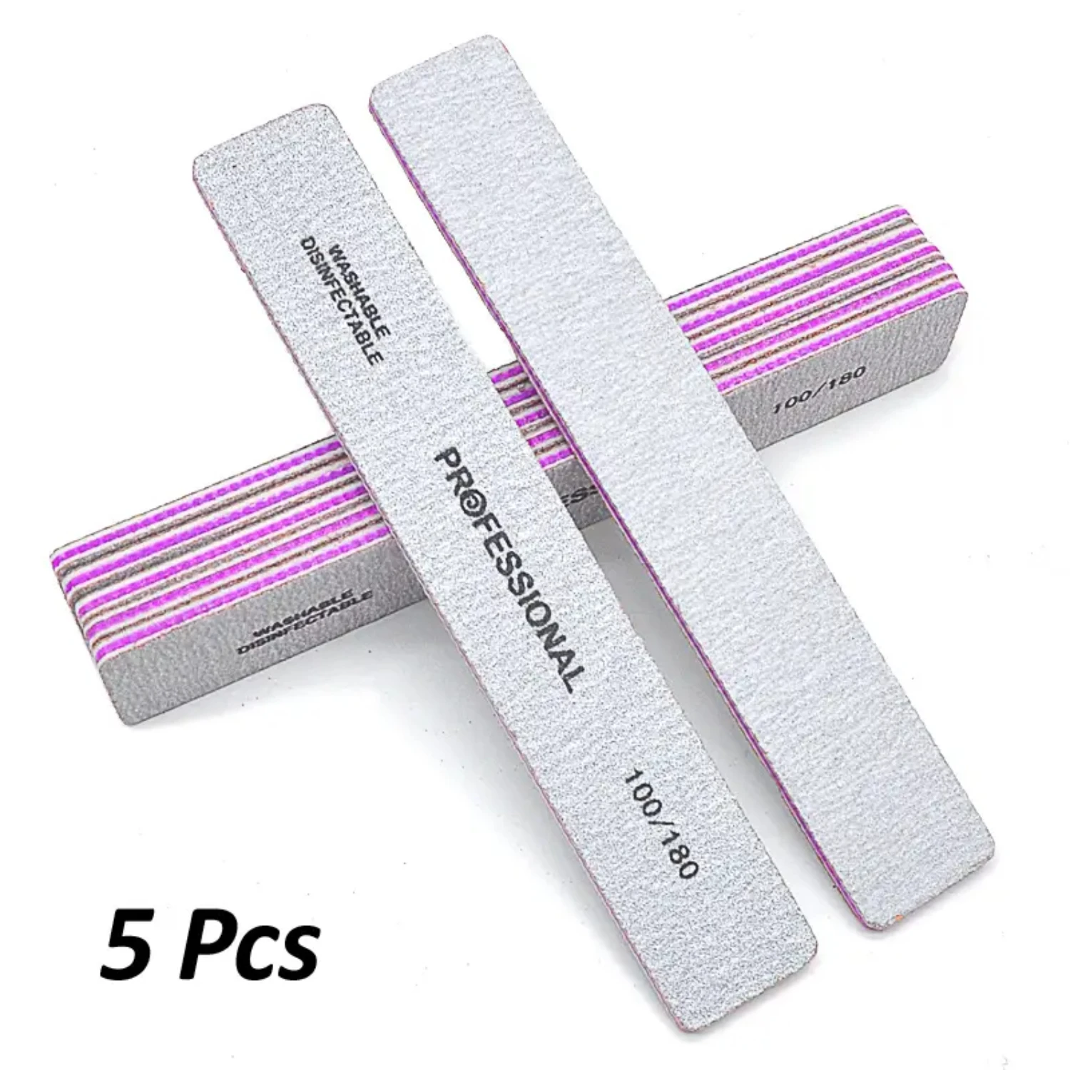 High-Quality Professional Sandpaper Manicure Nails File Kit - Square Nail File Set with 80 100 180 Grit for Strong Poishing Resu