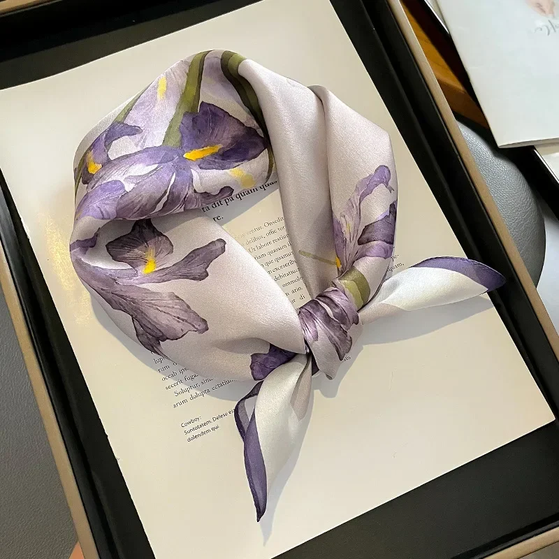 Fashion 100% Real Silk Scarf Square Bandelet Women Silk Temperament Small Scarf Neck Decorative Wrap Printed Scarves Echarpes