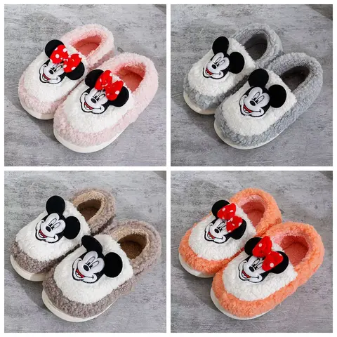 Disney Kinder Baumwolle Hausschuhe Winter Jungen Cartoon Mickey Minnie Maus Drucken Warm Halten Mädchen Innen Schlafzimmer Hause Schuhe 30-35
