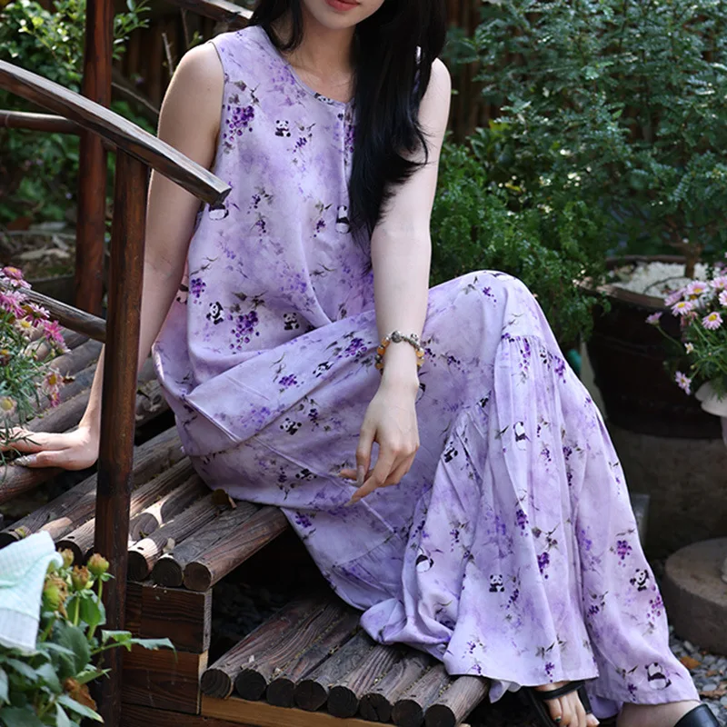 Women's  Loose Medium and Long Dress Women's Cotton Silk Summer Comfort Cotton and Silk Family New Sleeveless Vest Nightdress