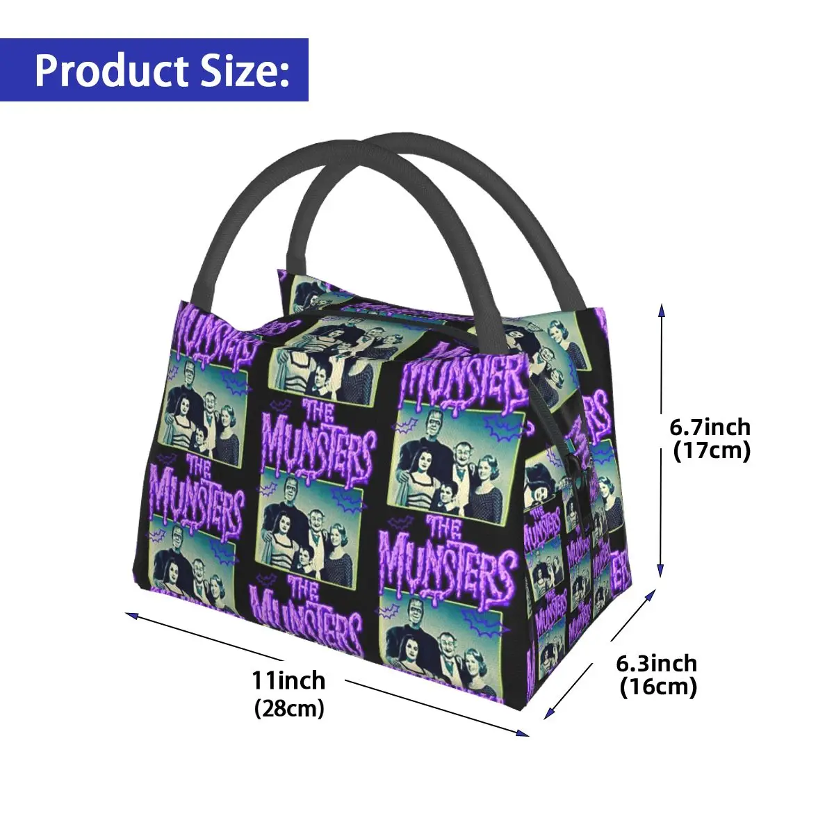 The Munsters Lunch Bags Insulated Bento Box Portable Lunch Tote Resuable Picnic Bags Cooler Thermal Bag for Woman Student Travel