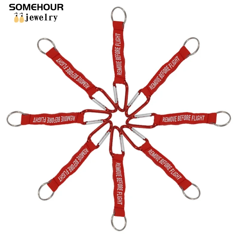 SOMEHOUR Remove Before Flight Red Keychain Outdoor Letter OEM Keyring Jewelry Aviation Tags Sport Carabiner Camping Gear Gifts