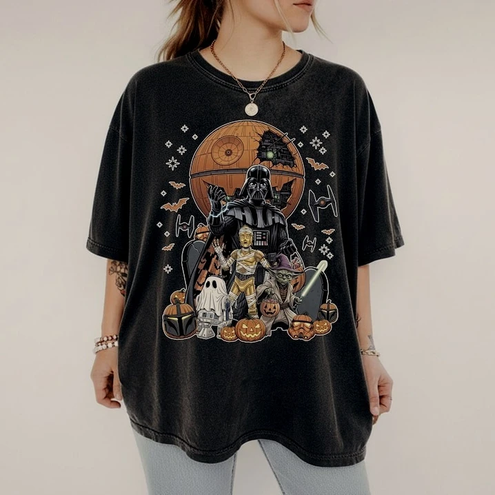 Camiseta de algodón de manga corta de Star Wars para Halloween, camiseta de Darth Vader, camisetas informales con borde de galaxia de Disney para hombres y mujeres