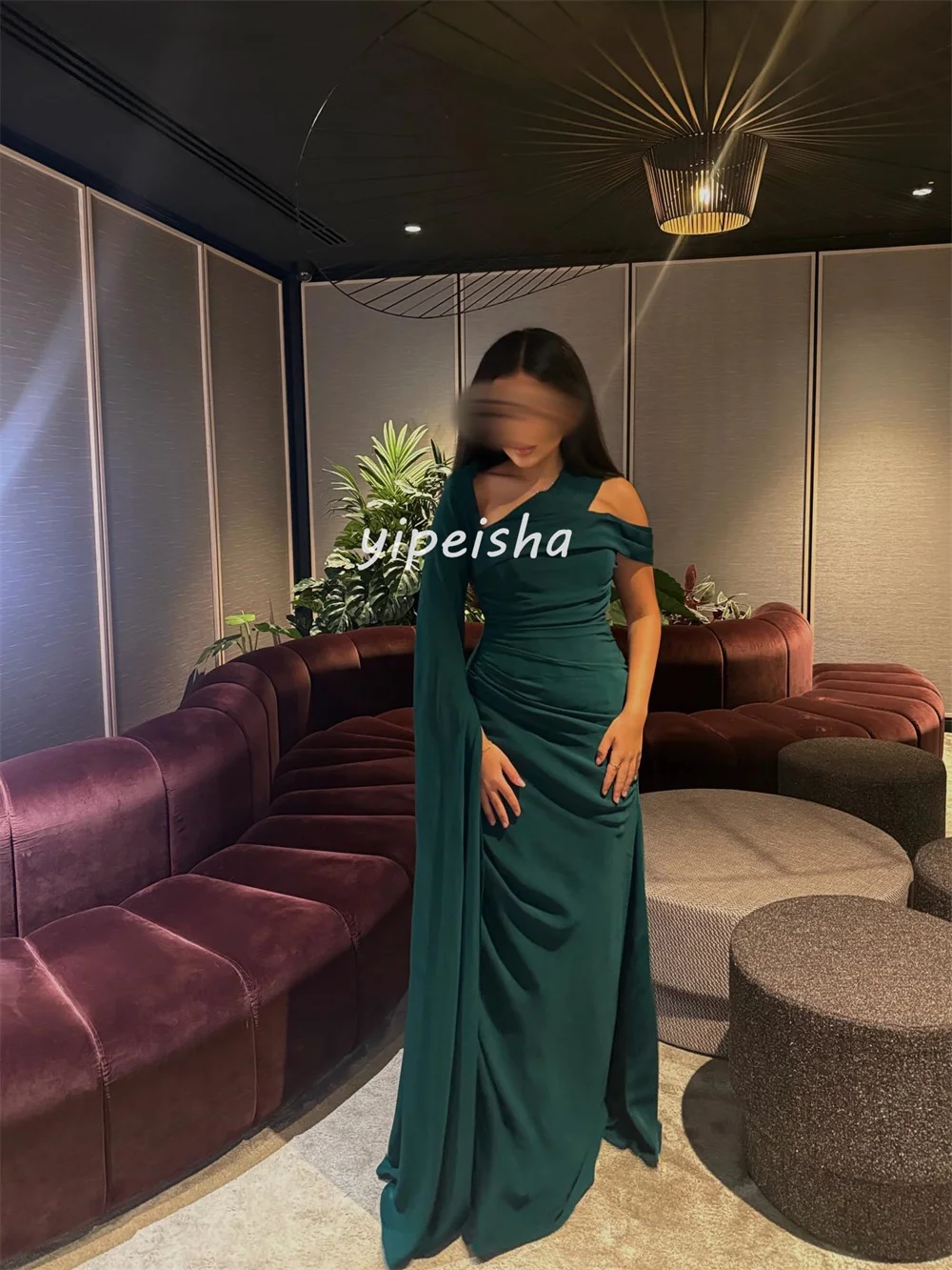 تخصيص مطابقة الأزياء الشيفون الطية Ruched رايات ألف خط الخامس الرقبة فساتين طويلة فساتين السهرة الأحجام المتاحة جودة عالية #6