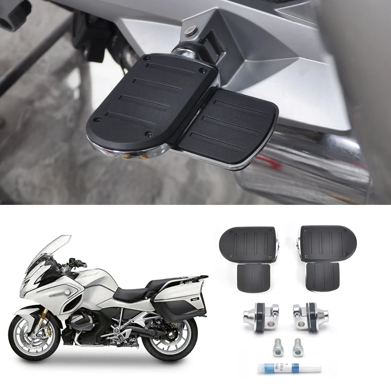 

PANICAL Driver Passenger Adjustable Pedals Highway Pegs Mat For BMW RT1200 RT1250 K1600B GT GTL Black Chrome