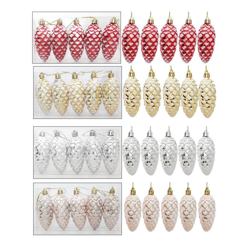 5Pcs/set Christmas Tree Pinecones Pendants Decorations 2025 Christmas New Year Party Hanging Acorns Decoration Supplies