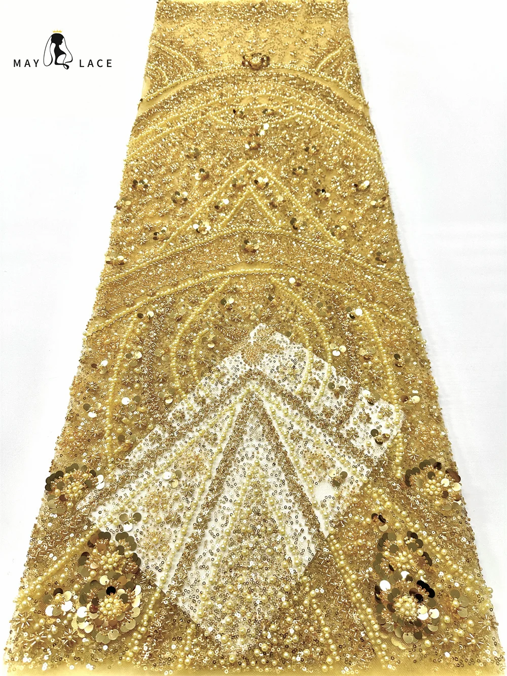 

Gold African Beaded Mesh Lace Fabrics 2025 High Quality Embroidery Sequins French Tulle Lace for Nigerian Wedding Party Dress