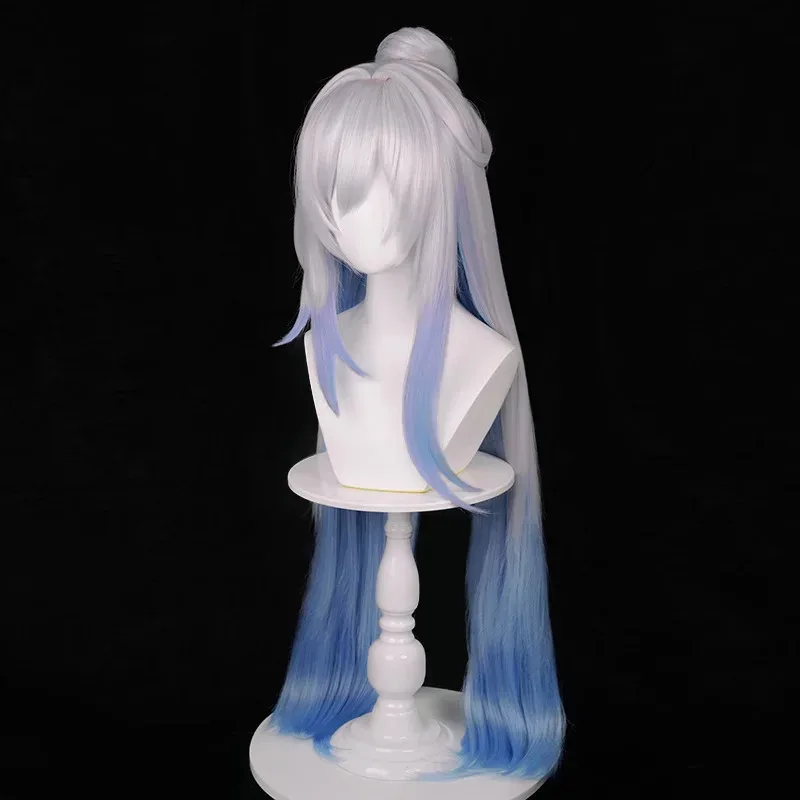 هونكاي ستار السكك الحديدية Jingliu شعر مستعار تأثيري الفضة الأبيض الأزرق التدرج طويل النساء الباروكات مقاومة للحرارة الشعر هالوين زي دور Playc #4
