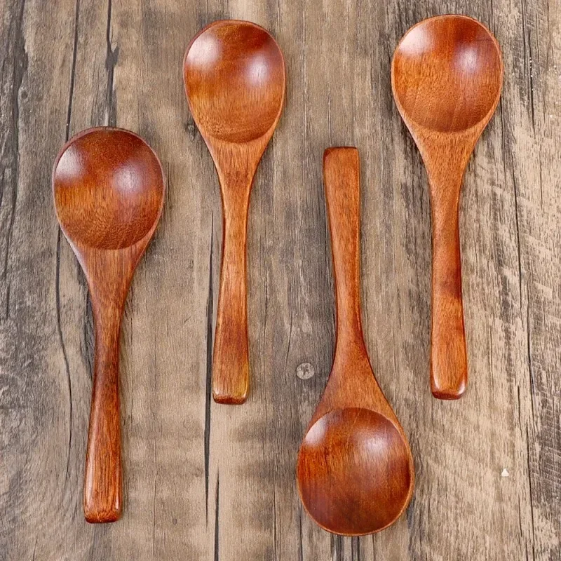 1/4Pcs Wooden Spoon Bamboo Kitchen Korean Style Natural Wood Soup Spoons Mirror Polishing Tableware Honey Coffee Dessert Scoop