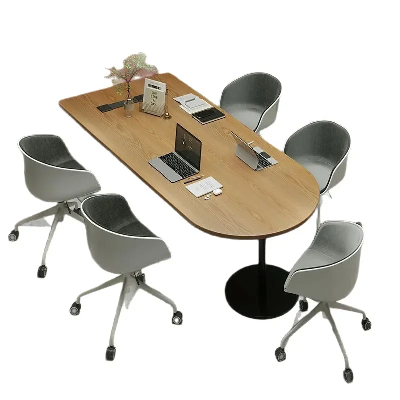 y9.3- modern simple business meeting table and chair combination embedded socket solid wood log office negotiation table